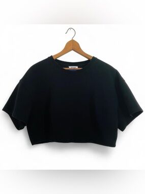 Black Cropped Darted Crewneck Top
